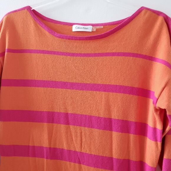 New Calvin Klein Sweater Dress Orange Pink Stripe Small, Long Sleeve - Picture 4 of 5